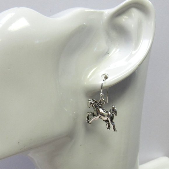 Silver Plated Horse Pony Stallion Dangle Pierced Earrings Equestrian Gift - Picture 3 of 3